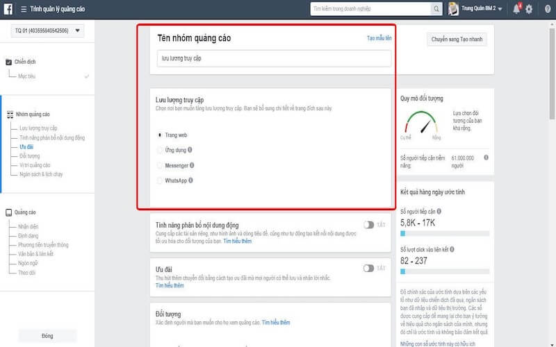 chi tiết cách quảng cáo lưu lượng truy cập facebook